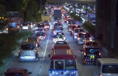 motorcycle along traffic jam