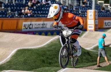BMX bike with driver on track